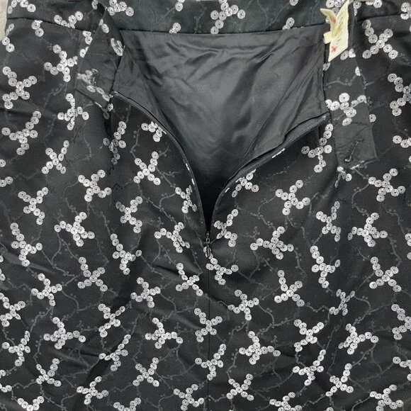 Escada Sequin Print Brocade Pencil Skirt Black Silver Silk Blend - Picture 11 of 16